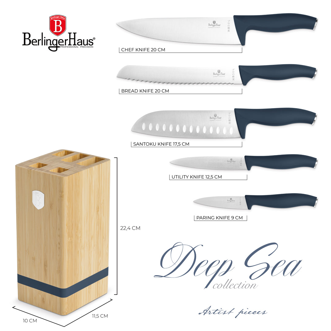 Berlinger Haus 6-Piece Stainless Steel Knife Set with Bamboo Stand – Deep Sea