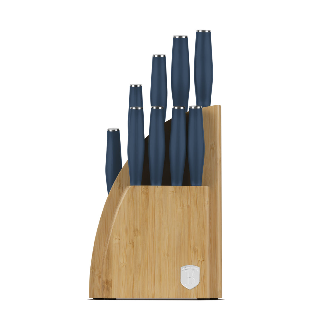 Berlinger Haus 10-Piece Stainless Steel Knife Set with Bamboo Stand-Deep Sea