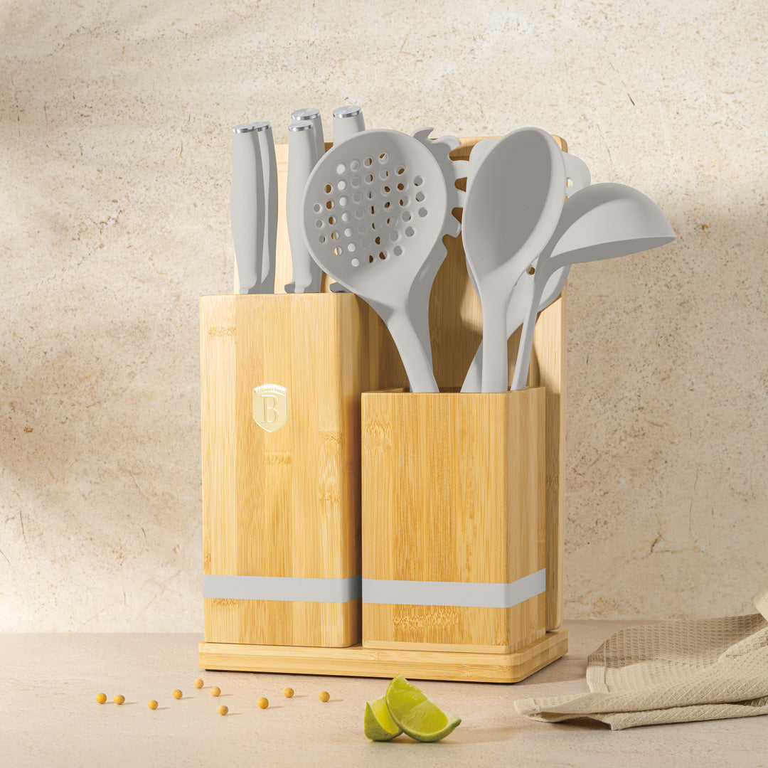Berlinger Haus 12-Piece Kitchen Organiser Set with Wooden Stand – Taupe
