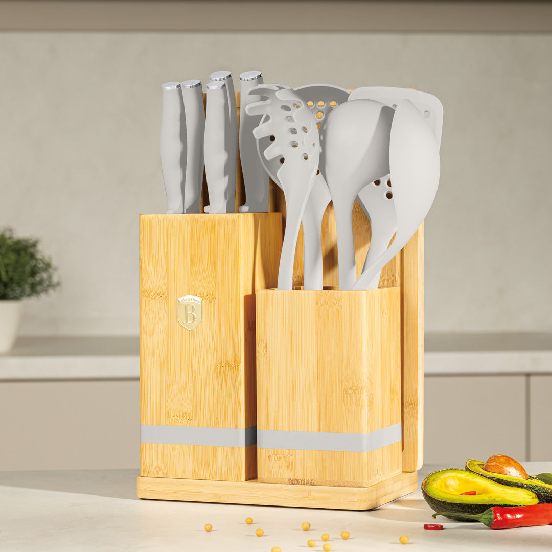 Berlinger Haus 12-Piece Kitchen Organiser Set with Wooden Stand – Taupe
