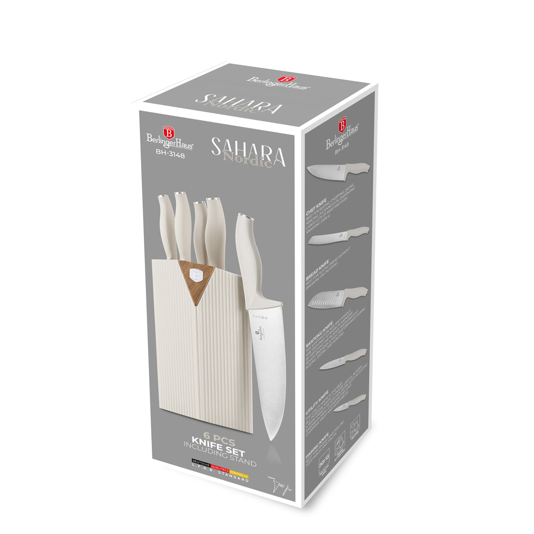 Berlinger Haus 6-Piece Stainless Steel Knife Set with Stand – Sahara