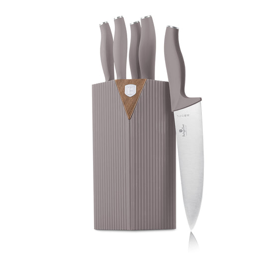 Berlinger Haus 6-Piece Stainless Steel Knife Set with Stand – Taupe