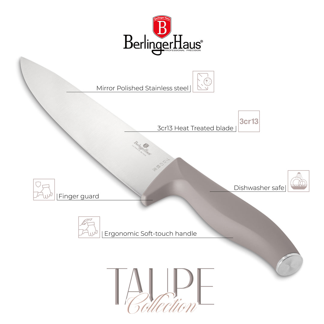 Berlinger Haus 6-Piece Stainless Steel Knife Set with Stand – Taupe