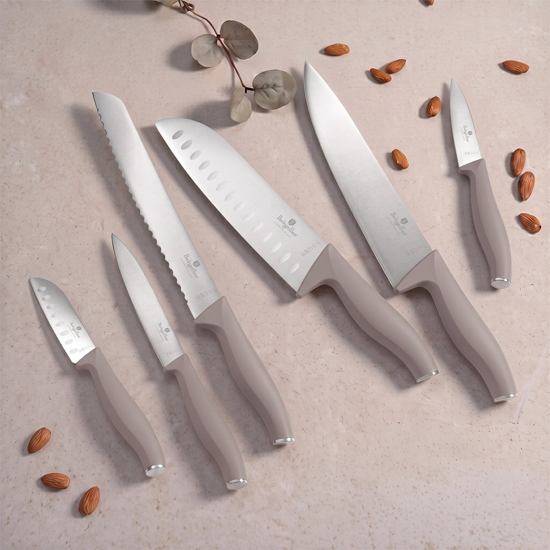 Berlinger Haus 6-Piece Stainless Steel Knife Set with Stand – Taupe