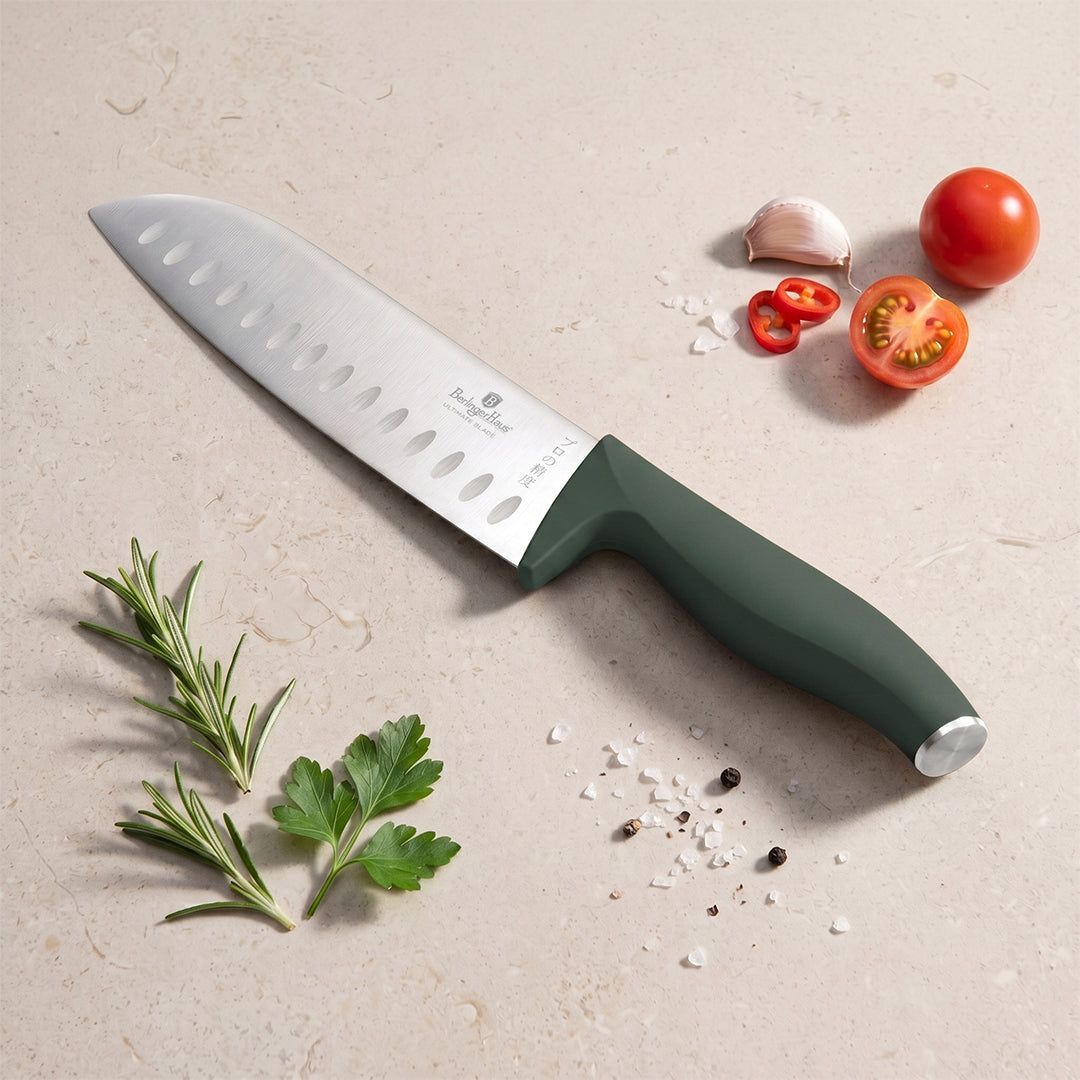 Berlinger Haus 6-Piece Stainless Steel Knife Set with Stand – Matte Green