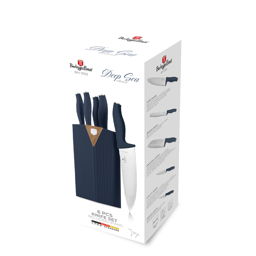 Berlinger Haus 6-Piece Stainless Steel Knife Set with Stand – Deep Sea
