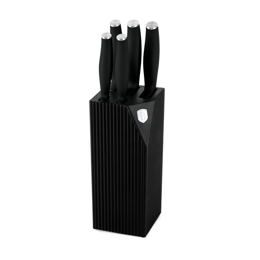 Berlinger Haus 6-Piece Stainless Steel Knife Set with Stand – Matt Black