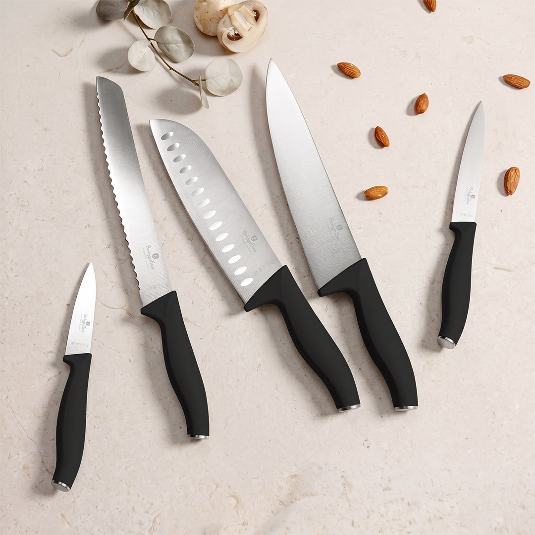 Berlinger Haus 6-Piece Stainless Steel Knife Set with Stand – Matt Black