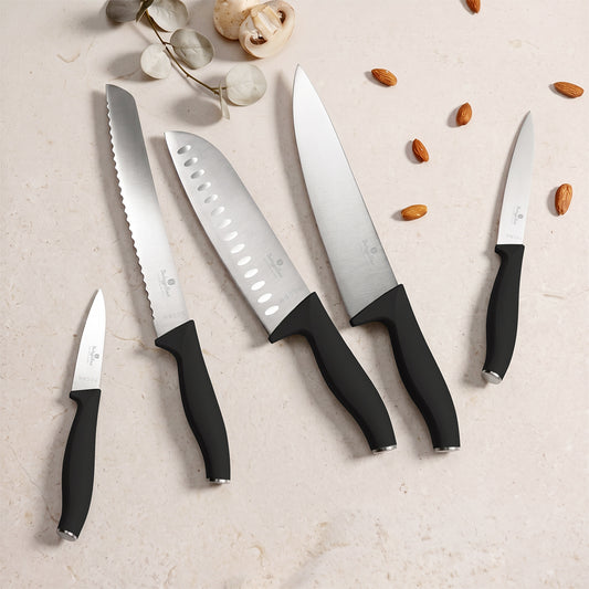 Berlinger Haus 6-Piece Stainless Steel Knife Set with Stand – Matt Black