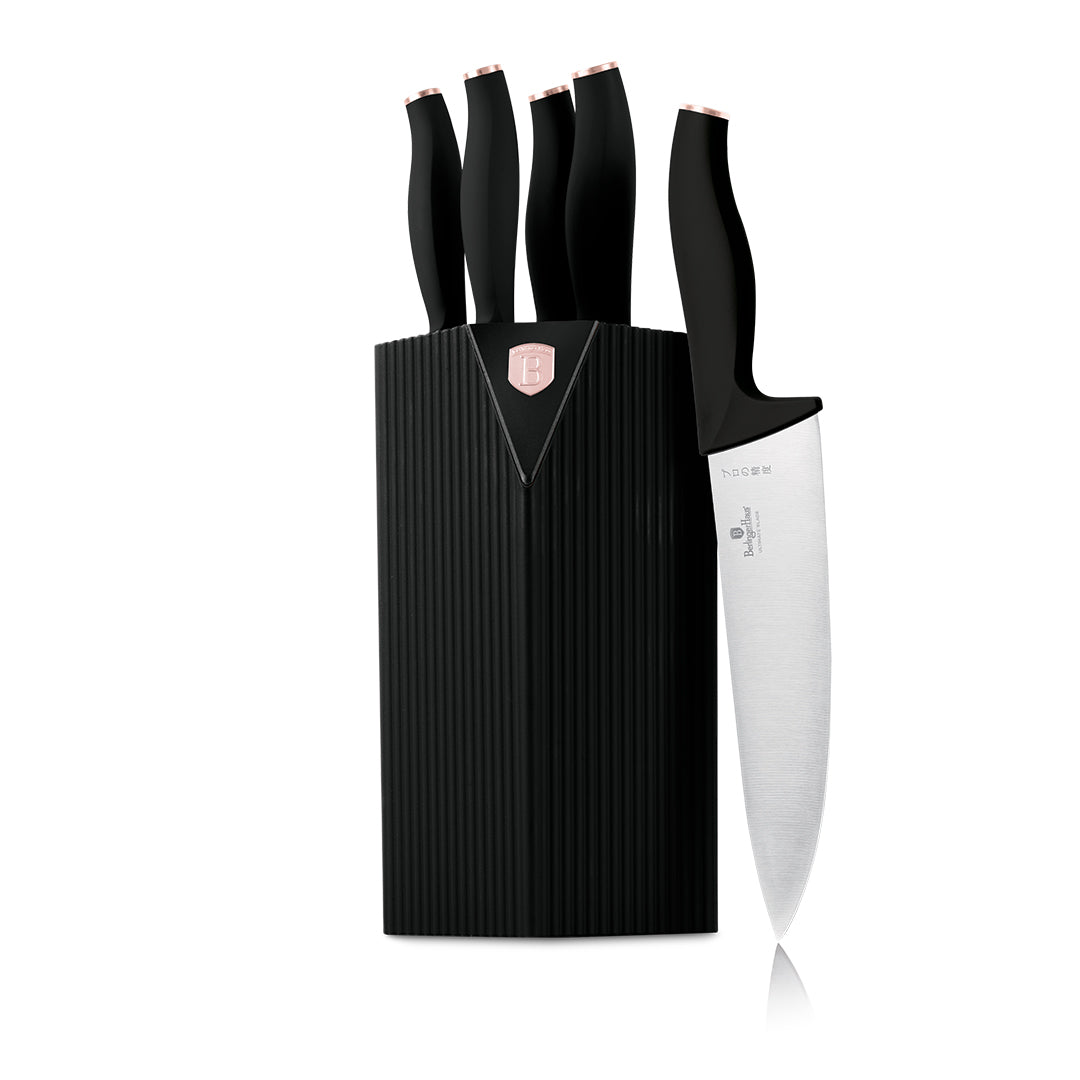 Berlinger Haus 6-Piece Stainless Steel Knife Set with Stand – Black Rose