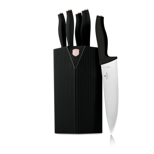Berlinger Haus 6-Piece Stainless Steel Knife Set with Stand – Black Rose