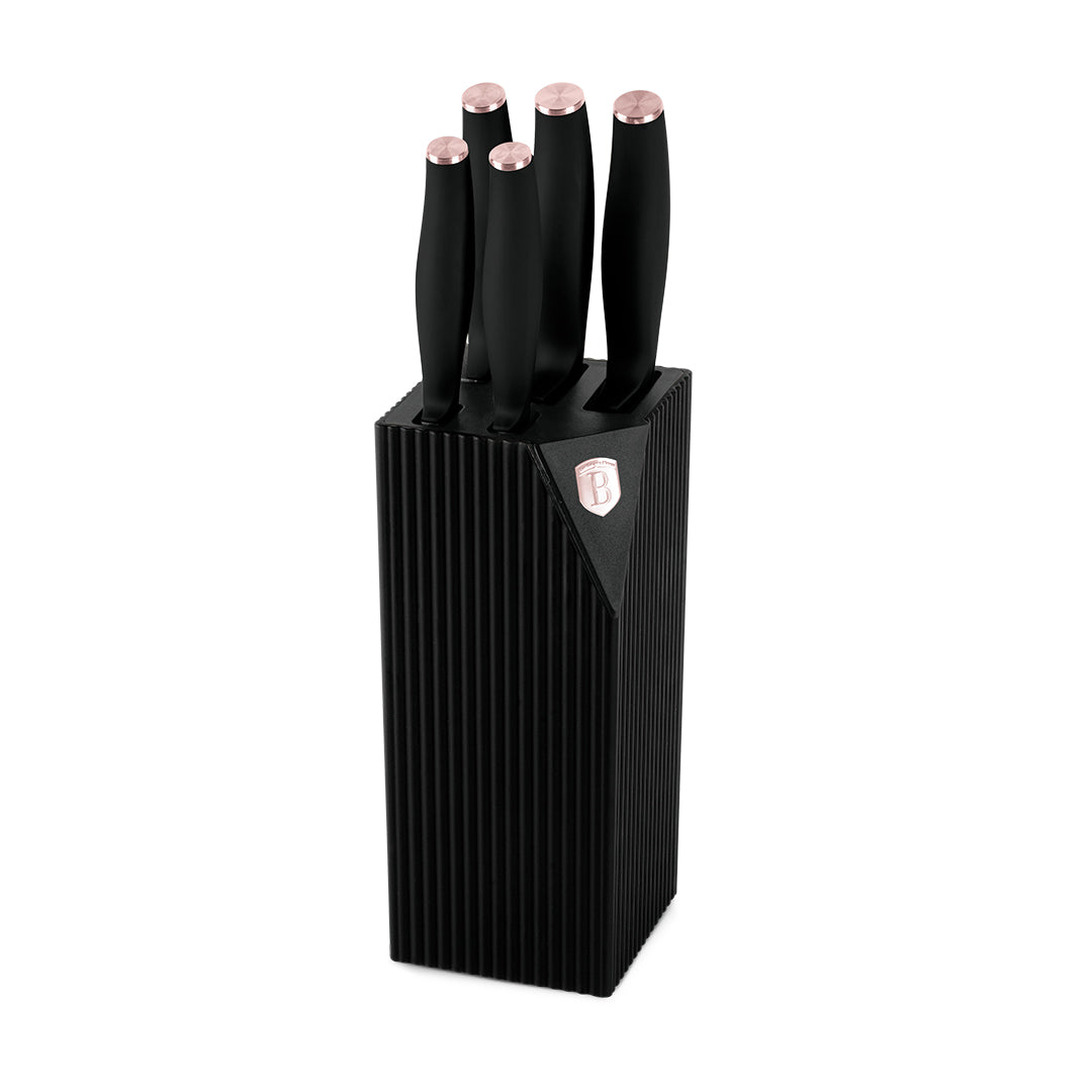 Berlinger Haus 6-Piece Stainless Steel Knife Set with Stand – Black Rose