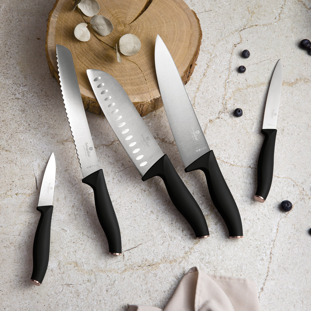 Berlinger Haus 6-Piece Stainless Steel Knife Set with Stand – Black Rose