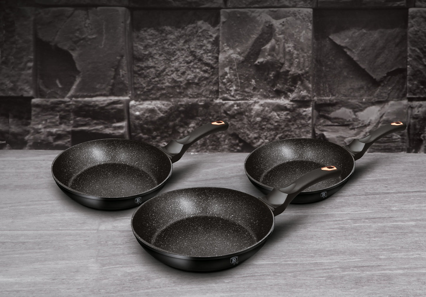 Berlinger Haus 3-Piece Marble Coating Frypan Set – Black Rose