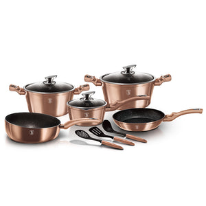 Berlinger Haus 11-Piece Marble Coating Cookware Set - Rose Gold Metallic Line