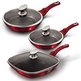 Berlinger Haus 6 Piece Marble Coating Non-Stick Fry & Grill Pan Set - Burgundy Metallic