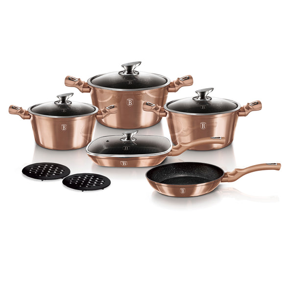 Berlinger Haus 11-Piece Marble Coating Cookware Set - Rose Gold Metallic Line