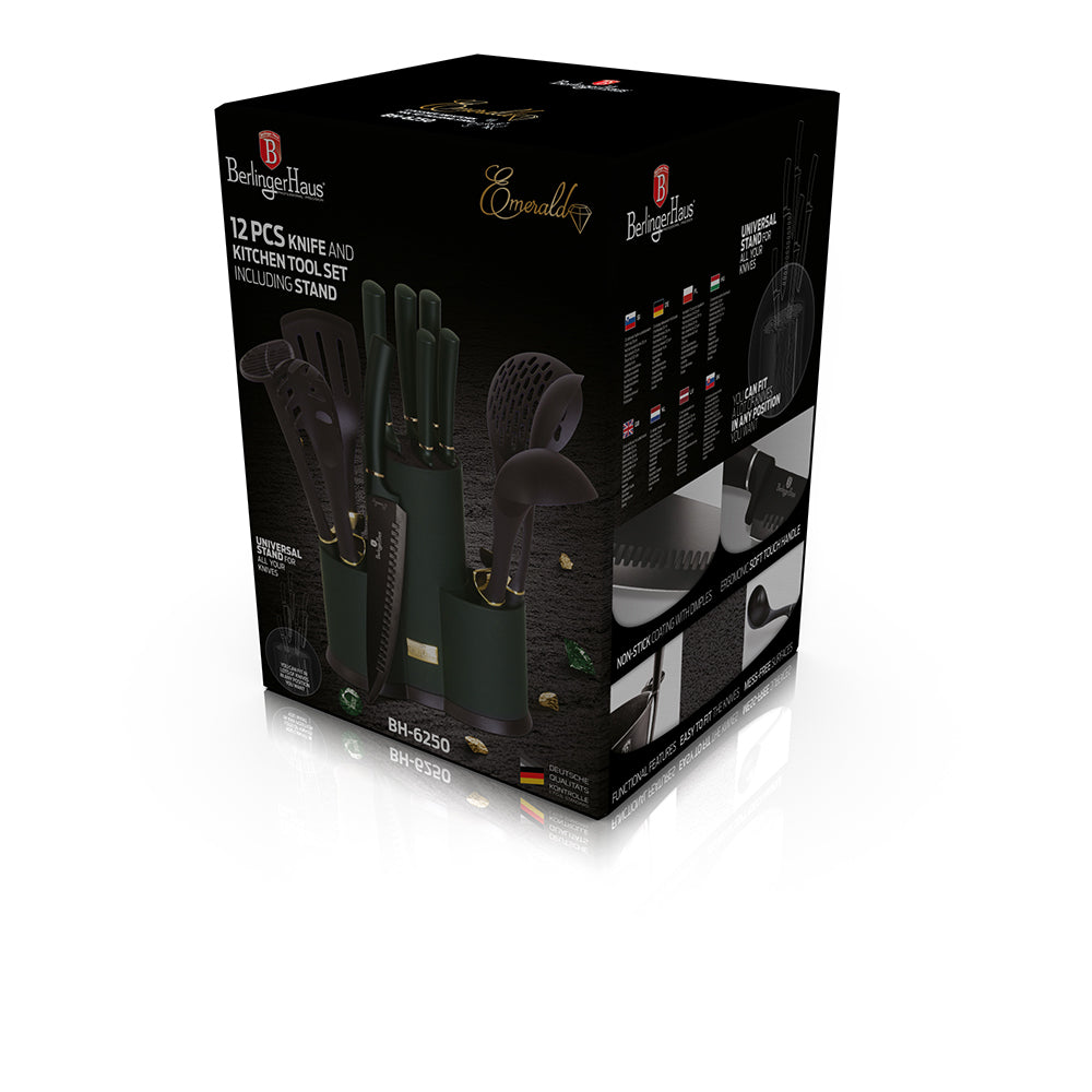 Berlinger Haus 12 Piece Knife Set with Stand and Kitchen Tools - Emerald