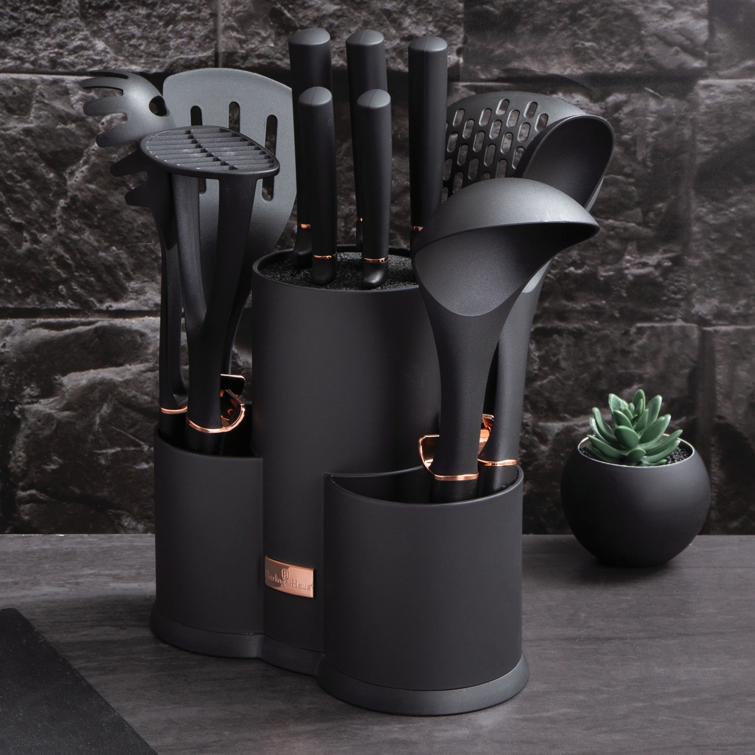 Berlinger Haus 12-Piece Knife and Non-Stick Tool Set with Stand – Black Rose