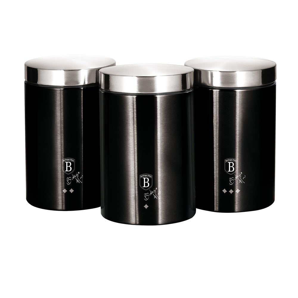 Berlinger Haus 3 Piece Stainless Steel Premium Canister Set - Black Silver