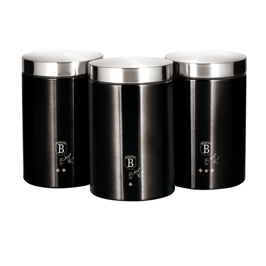 Berlinger Haus 3 Piece Stainless Steel Premium Canister Set - Black Silver