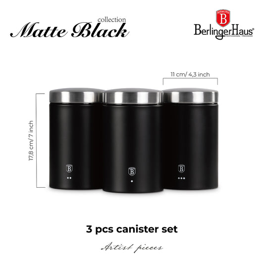 Berlinger Haus 3 Piece Stainless Steel Premium Canister Set - Black Silver