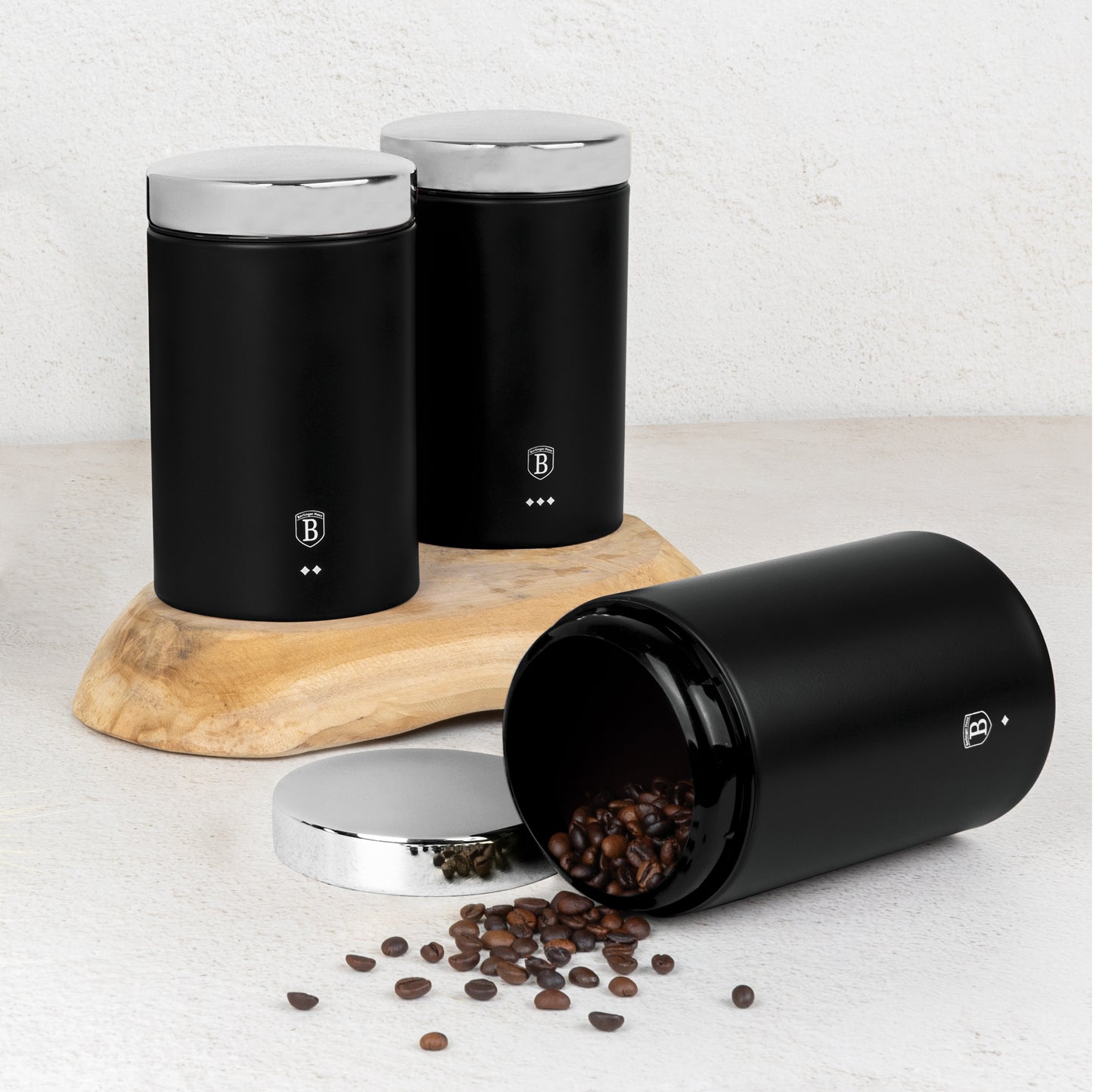 Berlinger Haus 3 Piece Stainless Steel Premium Canister Set - Black Silver