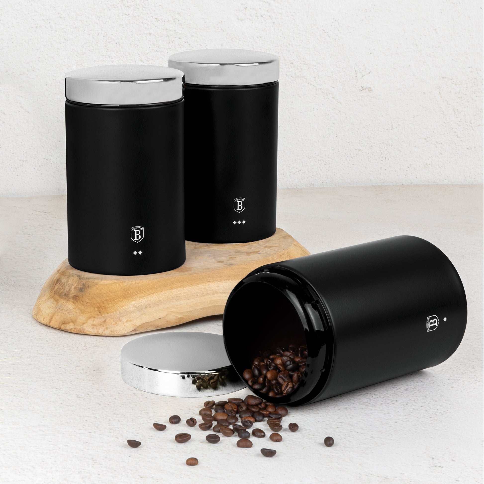 Berlinger Haus 3 Piece Stainless Steel Premium Canister Set - Black Silver