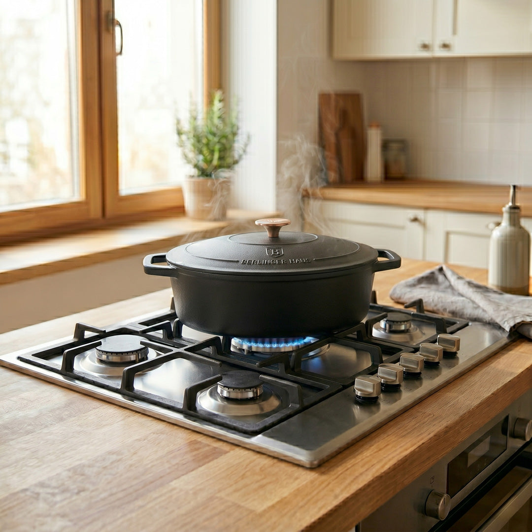 Berlinger Haus 30cm Enamel Coating Cast Iron Oval Casserole - Black Rose Line