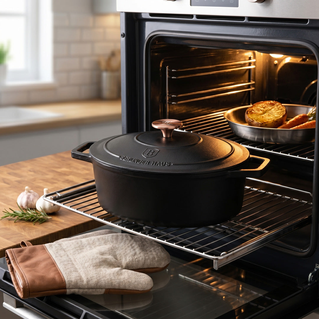 Berlinger Haus 30cm Enamel Coating Cast Iron Oval Casserole - Black Rose Line