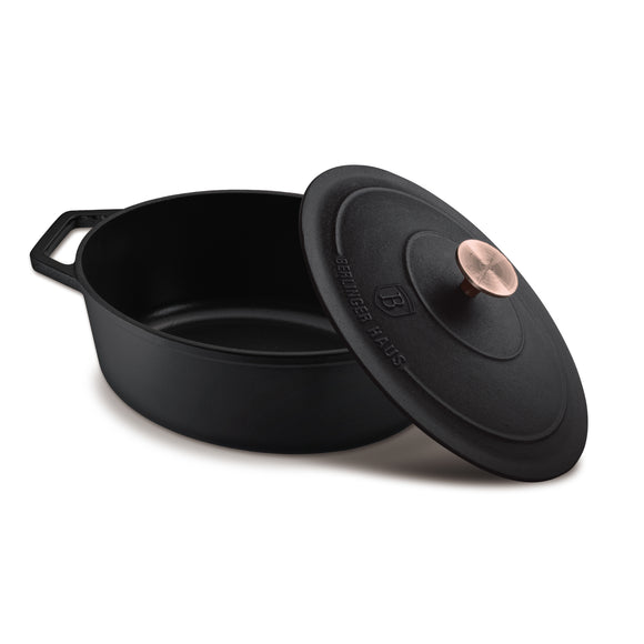 Berlinger Haus 32cm Oval Roaster Casserole - Cast Iron - Black Rose