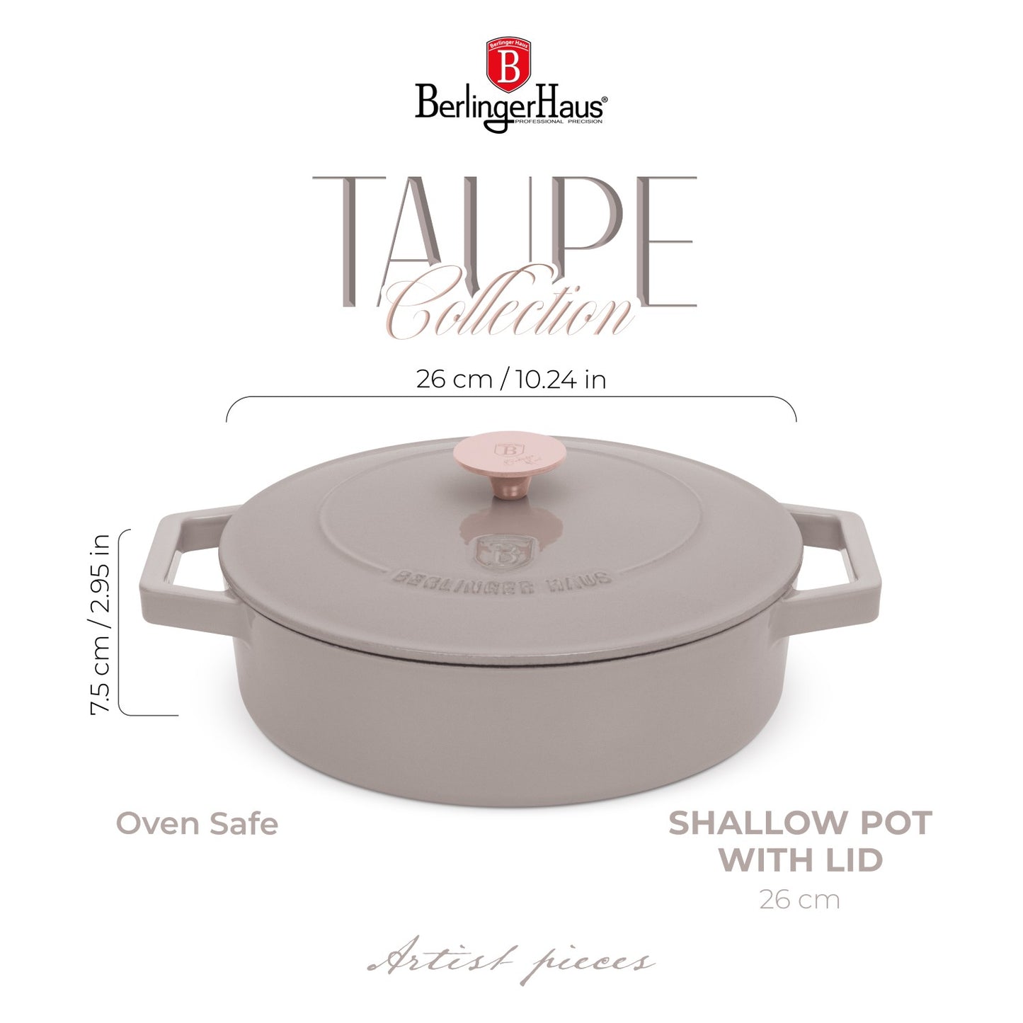 Berlinger Haus 26cm Cast Iron Shallow Pot – Taupe