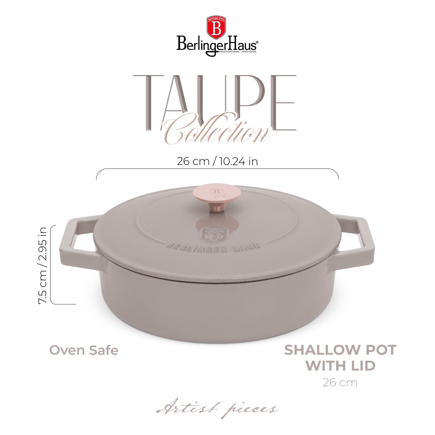 Berlinger Haus 26cm Cast Iron Shallow Pot – Taupe