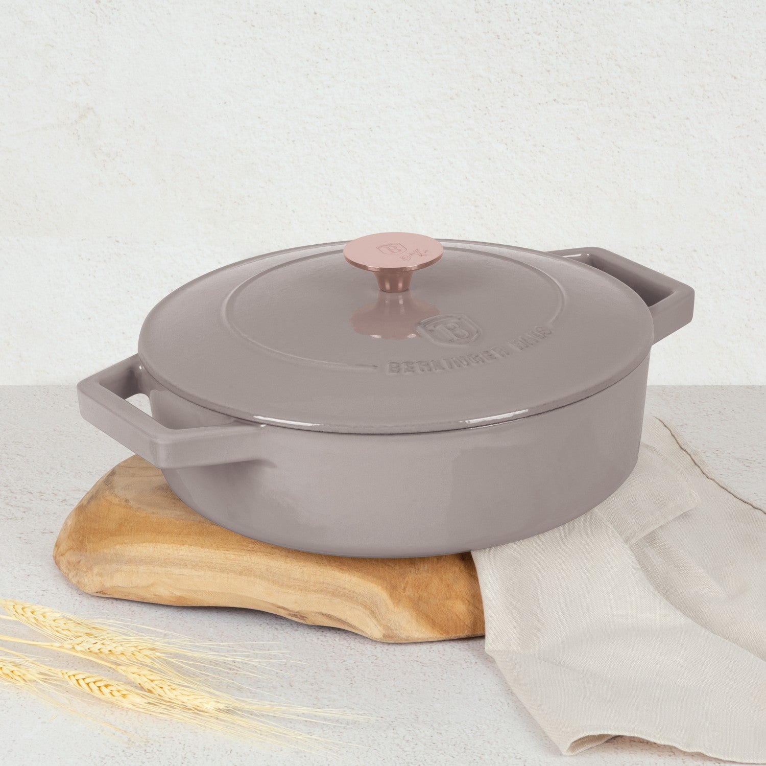 Berlinger Haus 26cm Cast Iron Shallow Pot – Taupe