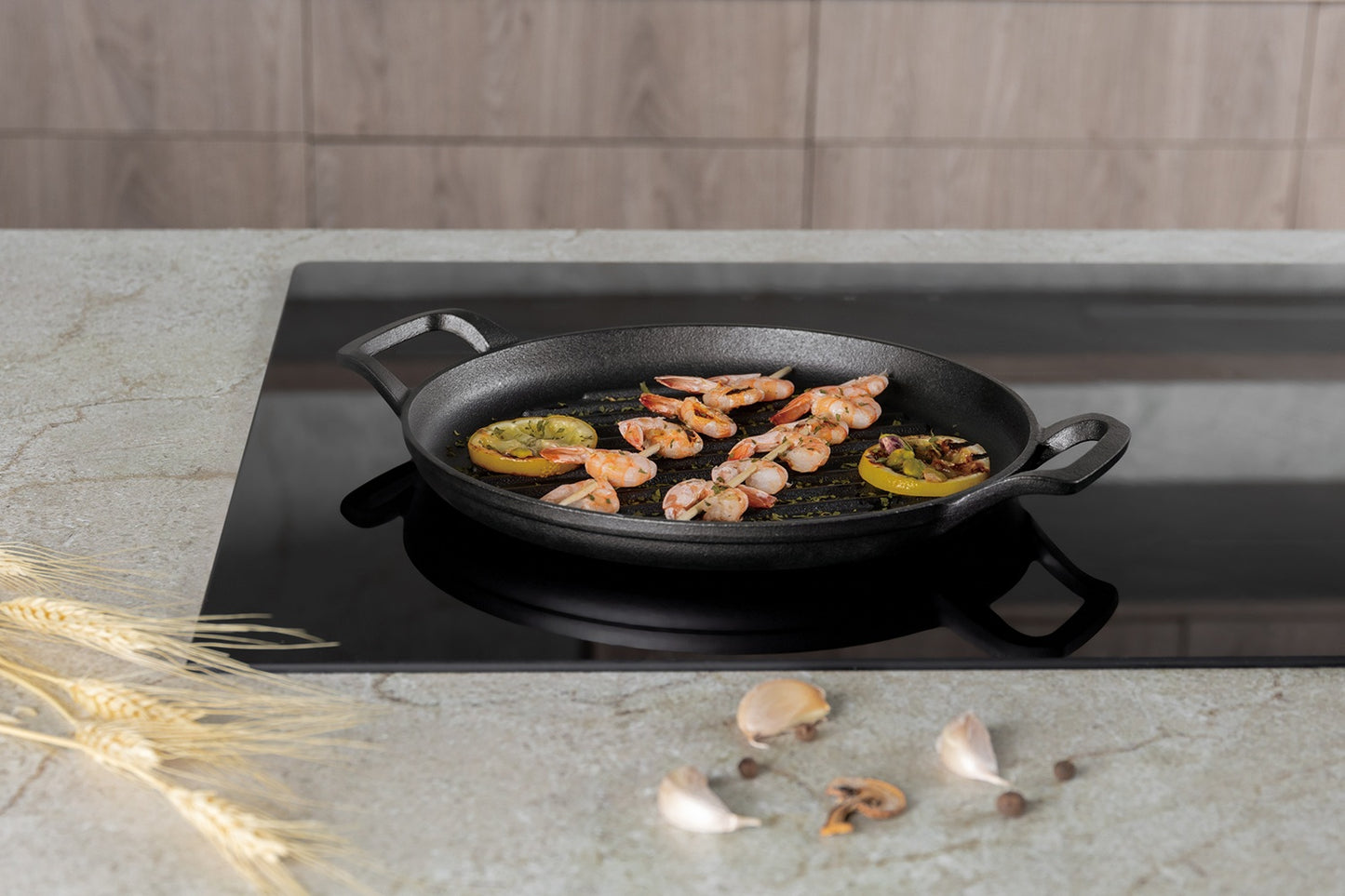 Berlinger Haus 33cm Cast Iron Round Grill Plate Pan - Matte Black