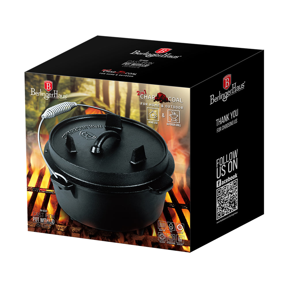 Berlinger Haus 25cm Cast Iron Dutch Oven Pot – Black