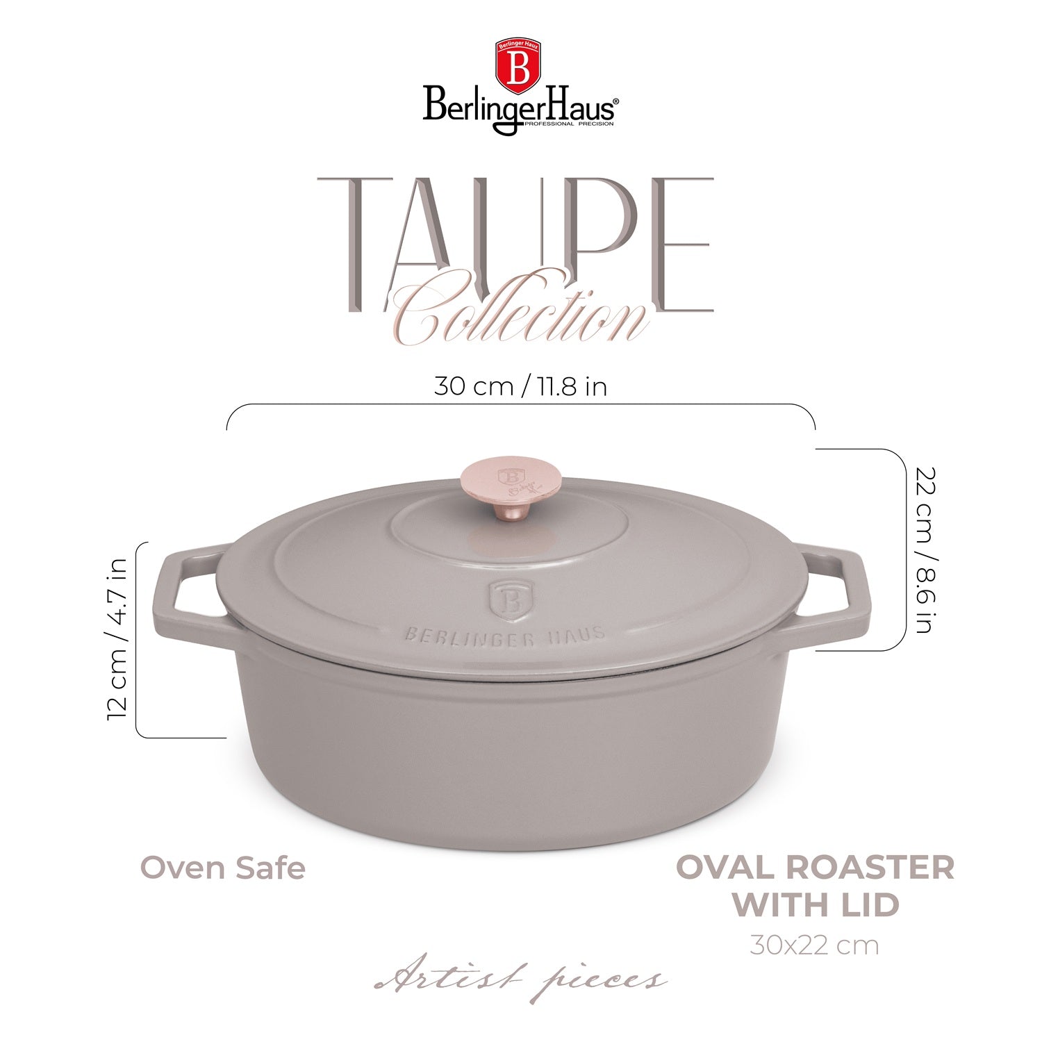 Berlinger Haus 30cm Cast Iron Oval Roaster – Taupe