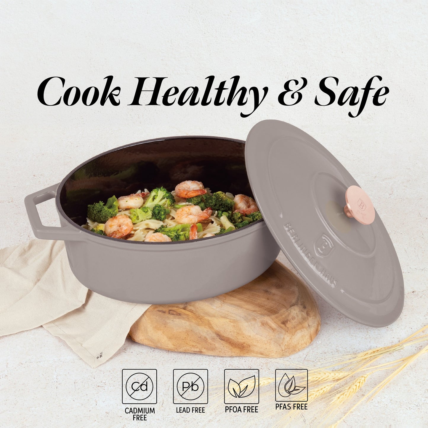 Berlinger Haus 30cm Cast Iron Oval Roaster – Taupe