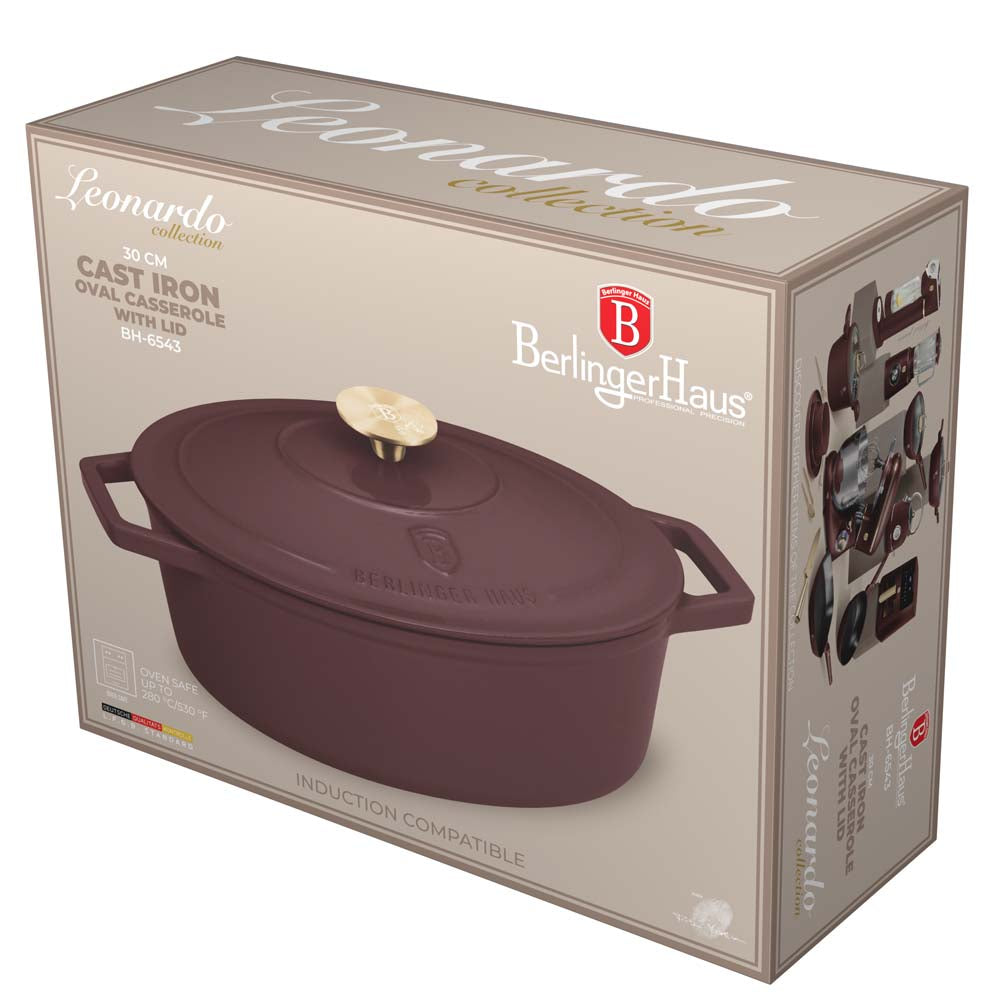 Berlinger Haus 30cm Cast Iron Oval Roaster Stew Pot - Leonardo