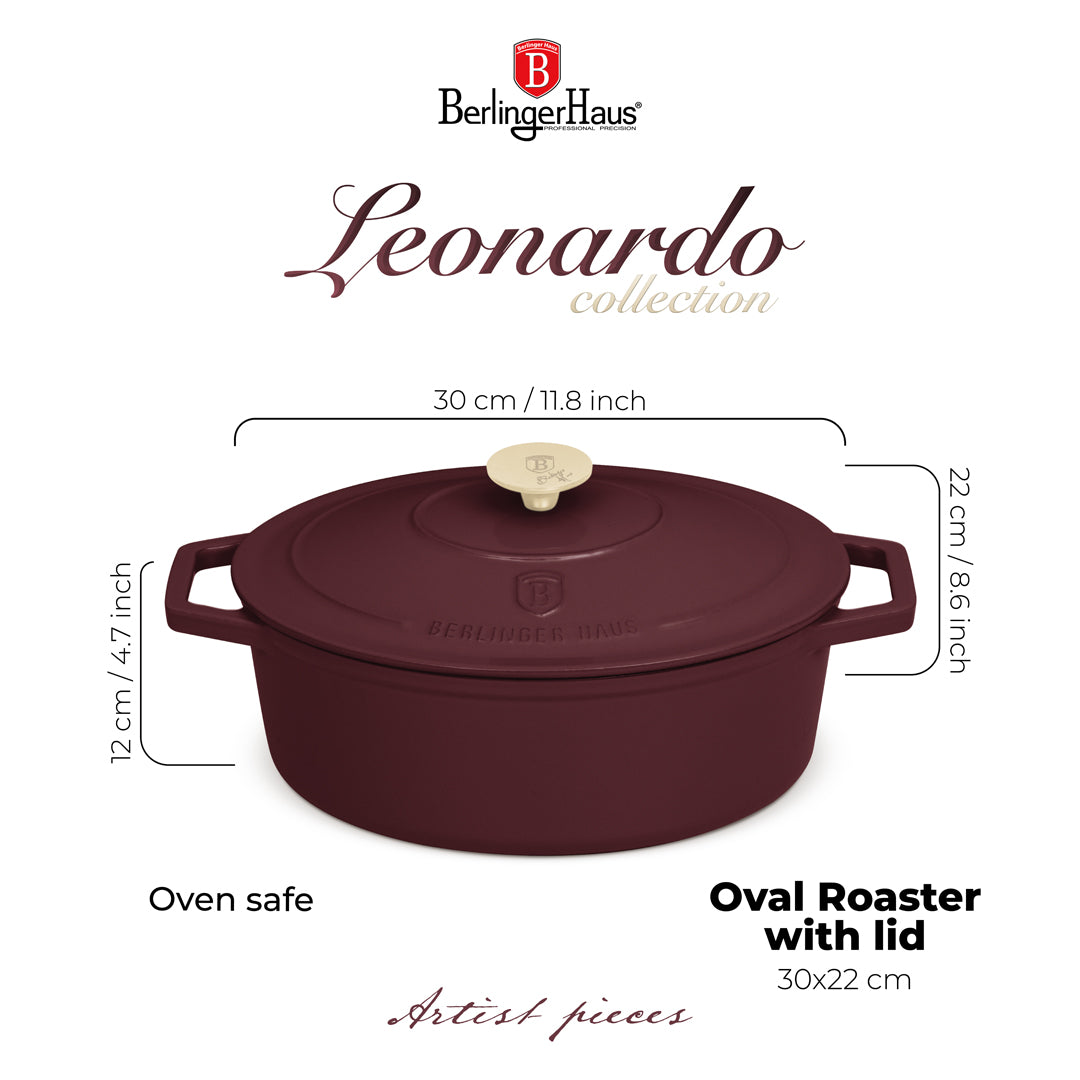 Berlinger Haus 30cm Cast Iron Oval Roaster Stew Pot - Leonardo