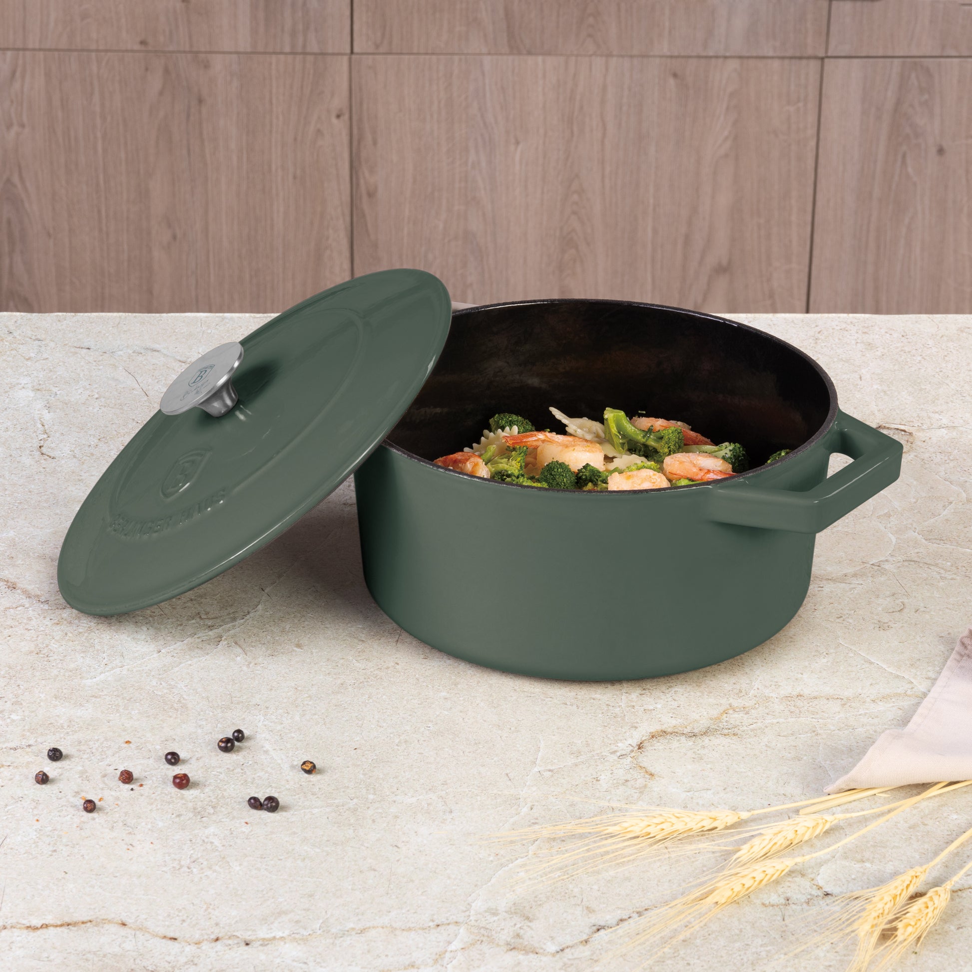 Berlinger Haus 24 cm Cast Iron Oval Roaster Stew Pot - Matte Green