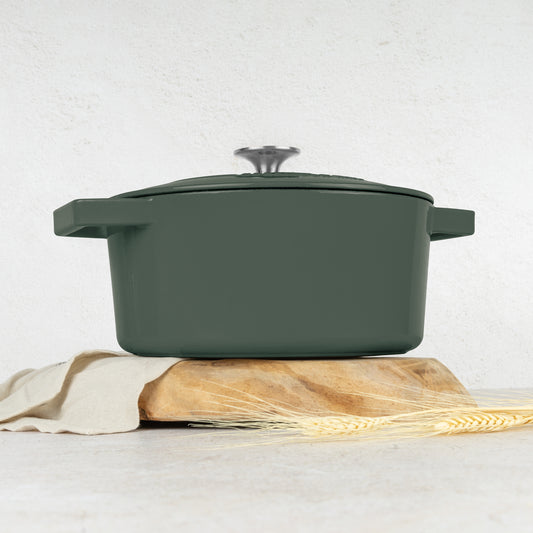 Berlinger Haus 24 cm Cast Iron Oval Roaster Stew Pot - Matte Green