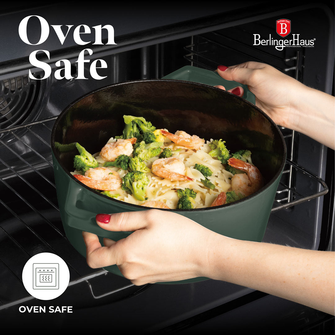 Berlinger Haus 24 cm Cast Iron Oval Roaster Stew Pot - Matte Green