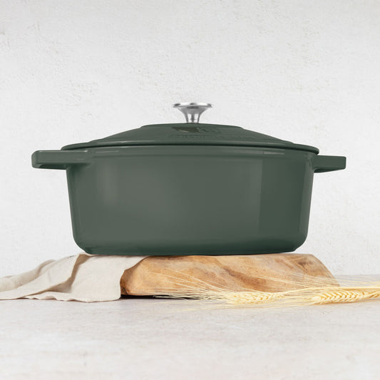 Berlinger Haus 30cm Cast Iron Oval Roaster Stew Pot - Matte Green