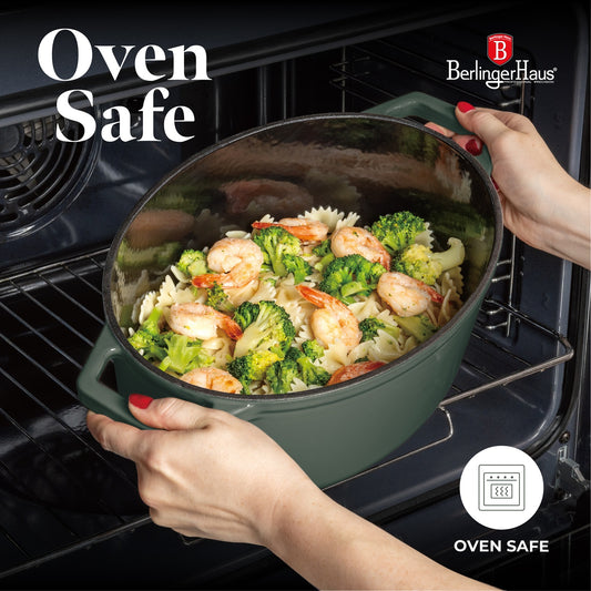 Berlinger Haus 30cm Cast Iron Oval Roaster Stew Pot - Matte Green