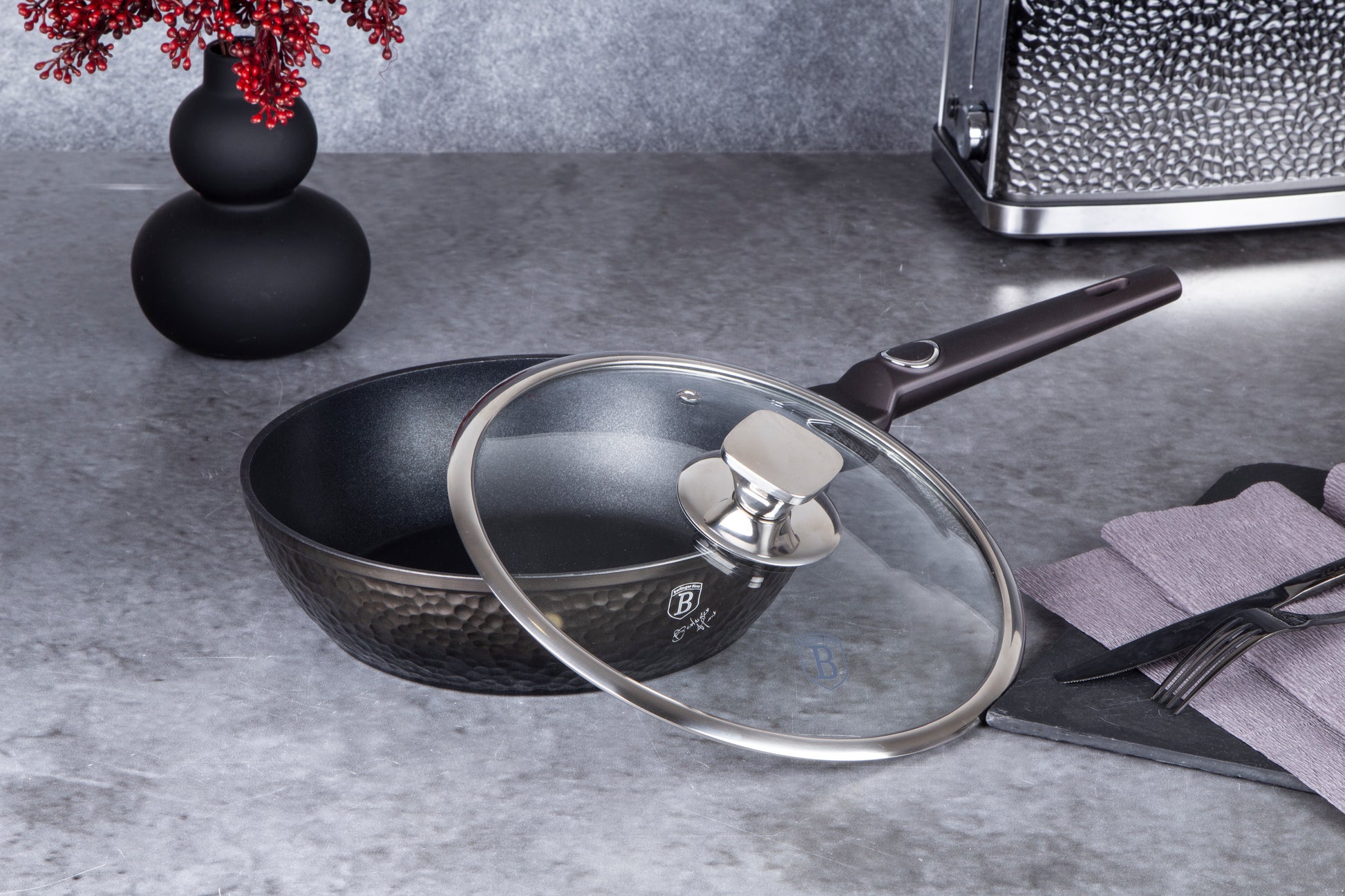 Berlinger Haus 24 cm Titan Coating Deep Fry Pan with Lid - Primal Gloss