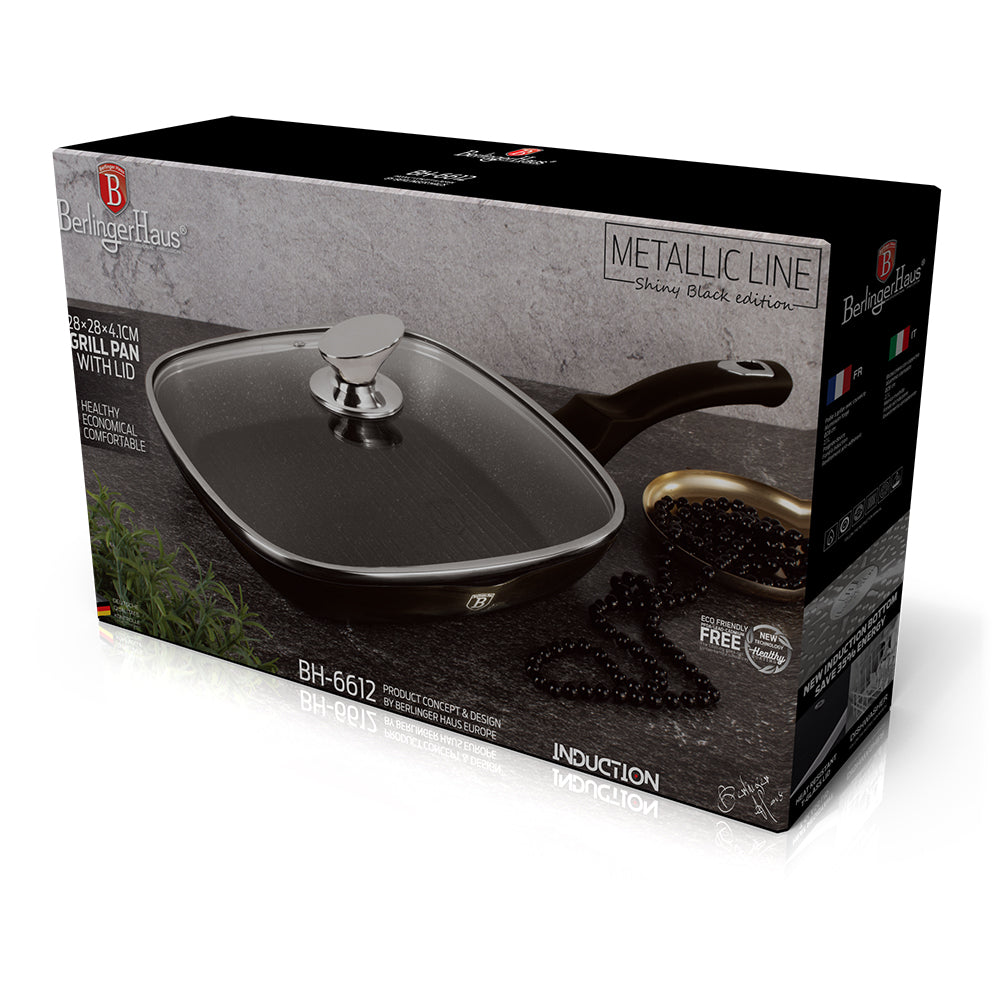 Berlinger Haus 28 cm Marble Coating Grill Pan & Lid - Shine Black Edition