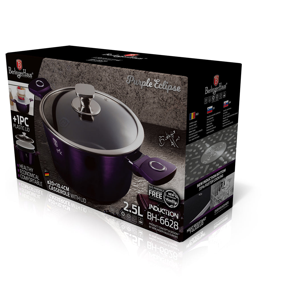 Berlinger Haus 20cm Titan Coating Caserole with 2 Lids - Purple Eclipse