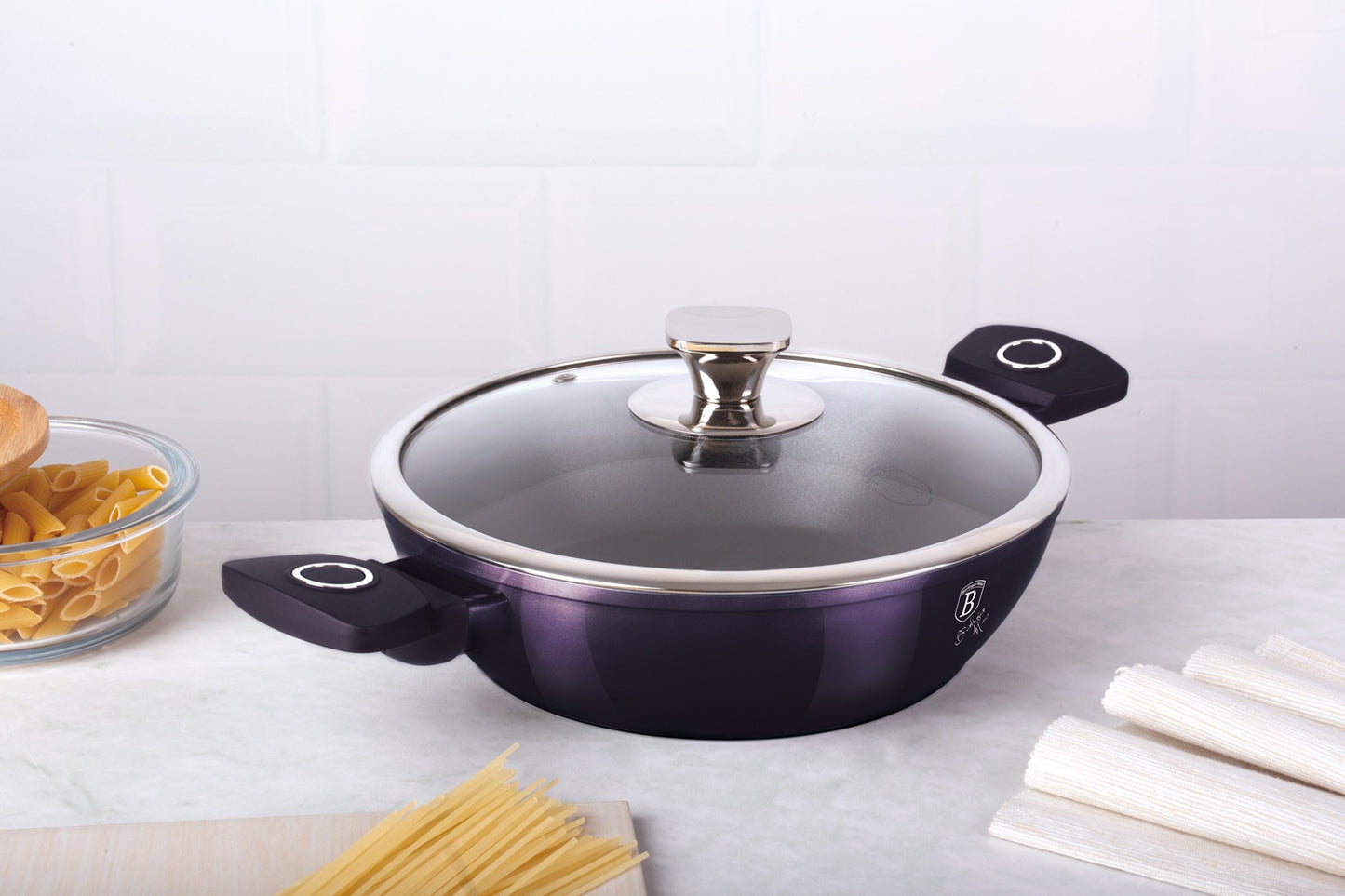 Berlinger Haus 24 cm Titan Coating Shallow Pot with Lid - Purple Eclipse