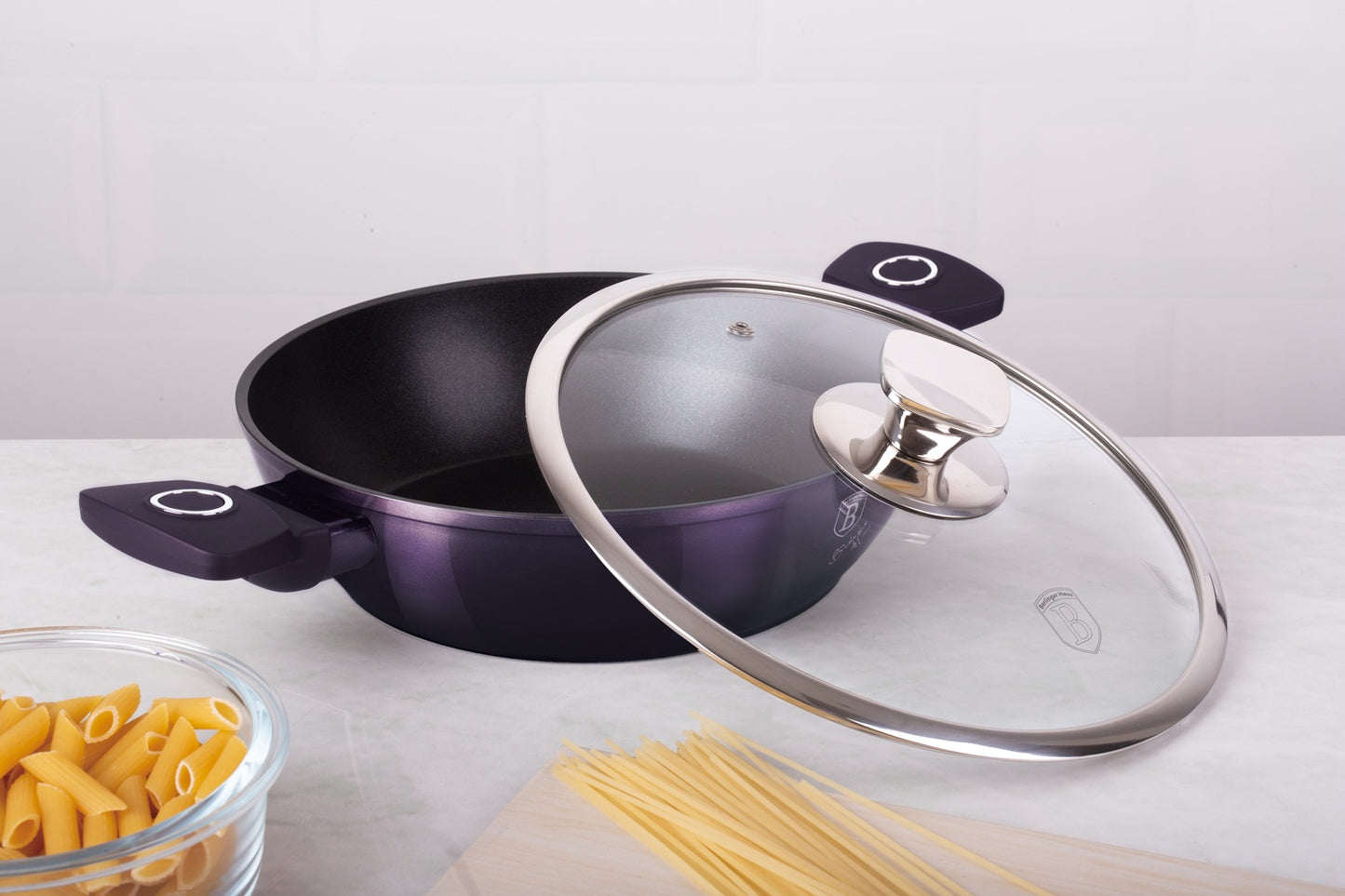 Berlinger Haus 24 cm Titan Coating Shallow Pot with Lid - Purple Eclipse
